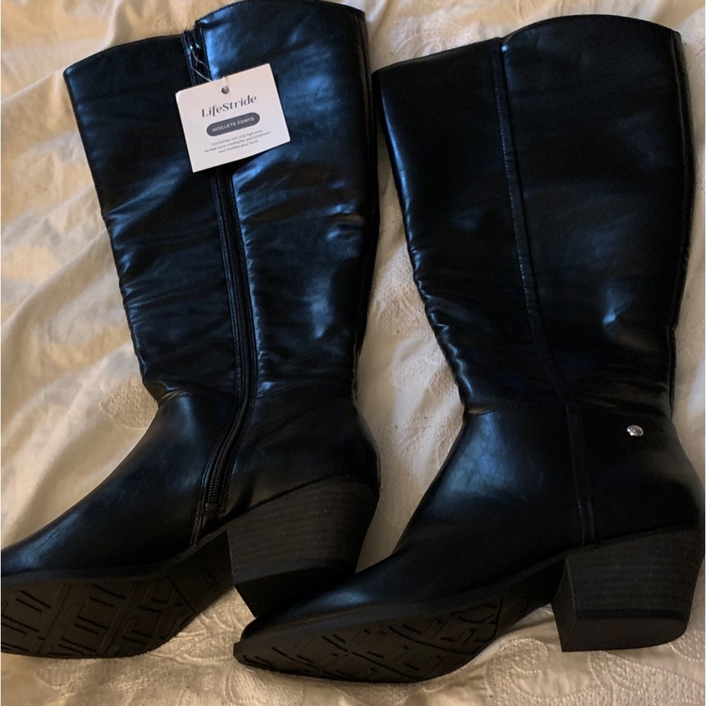 Life Stride Women's Classic Black Heeled Boots..Wide Calf Size 10